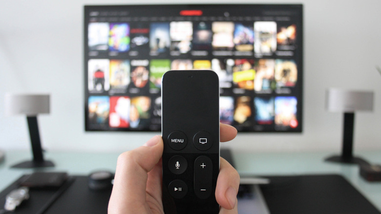 hand holding remote for TV