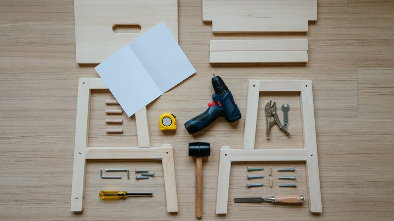 Disassembled parts of furniture