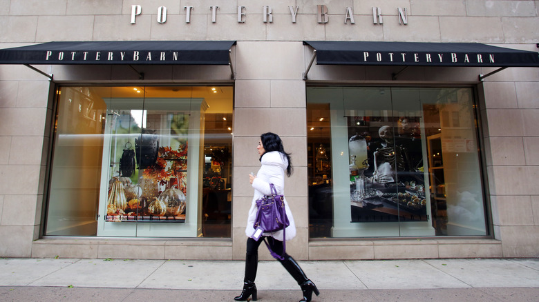 Shopper outside Pottery Barn