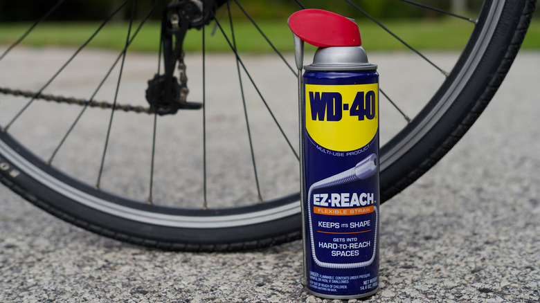 WD-40 in front of bike tire