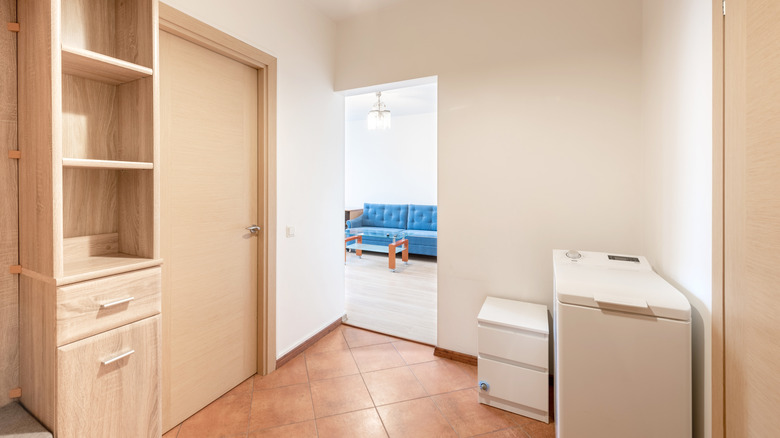An entryway with bare walls
