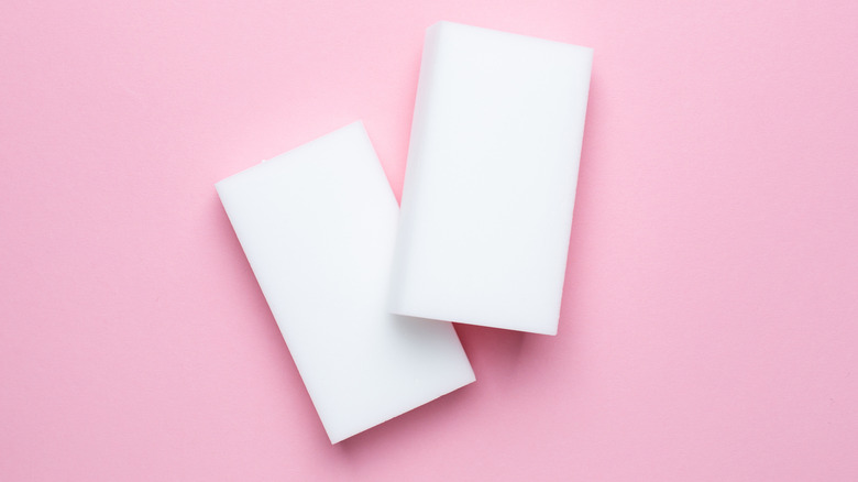 Two magic erasers, pink background