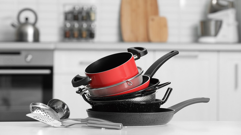 Pile of nonstick cookware