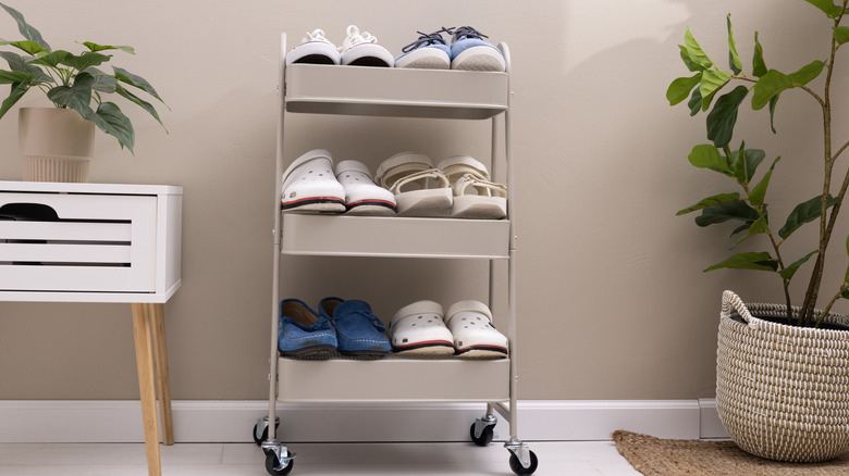 Shoes on a utility cart