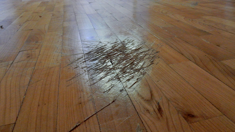 scratched wooden floor