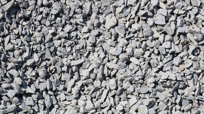 Crushed gray stone used for drainage