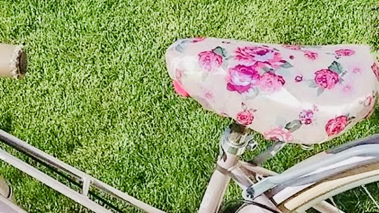 Bike seat made from a shower cap.