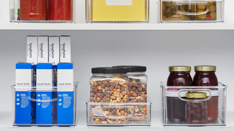 iDESIGN Pantry Bins on a shelf with pantry essentials inside