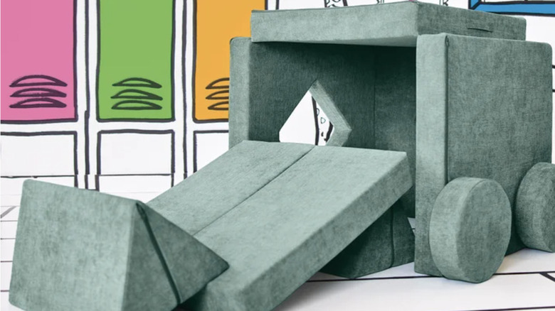 Yourigami Kids Convertible Play Fort cushions assembled into a play structure