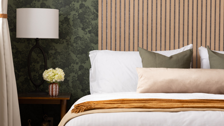 Vintage motel interior with bed