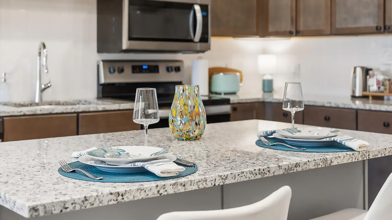 Modern kitchen with beautiful gray granite countertops