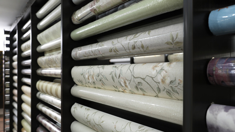 Different wallpapers displayed in a wallpaper shop