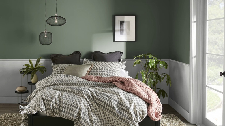 Basil green from Sherwin-Williams in a bedroom.