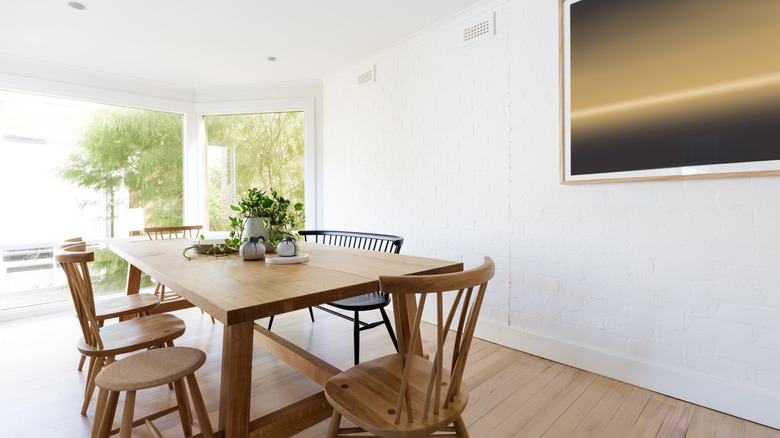 rustic dining room white brick