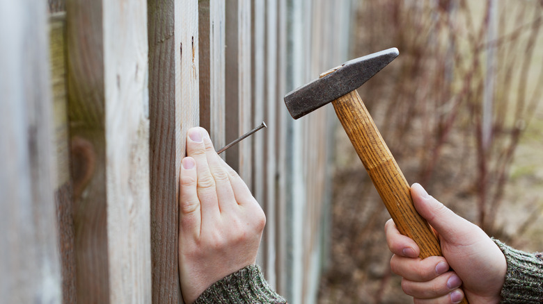 Manually nailing fence picket