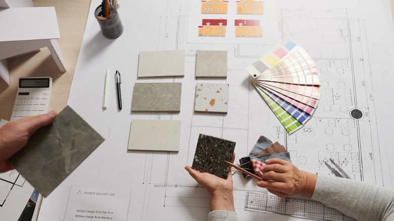 designer discusses materials samples