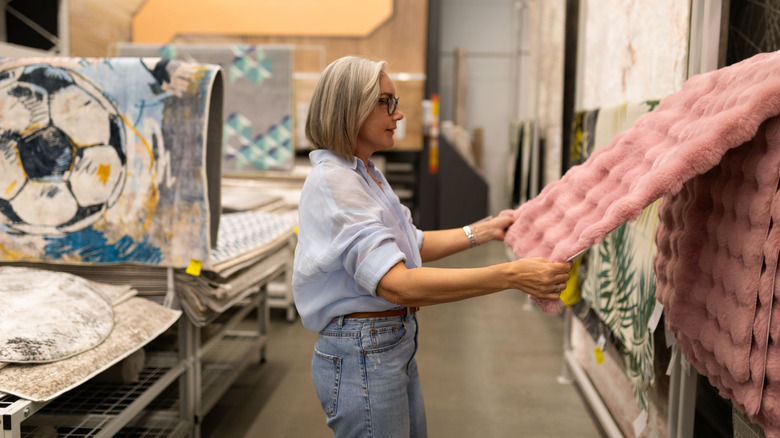 Woman shopping for an area rug