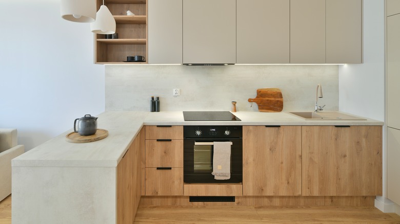 kitchen with white oak cabinets