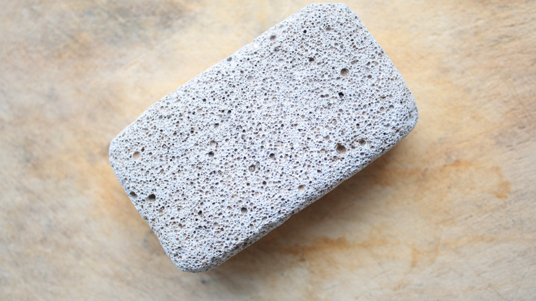 Gray pumice stone sitting on countertop