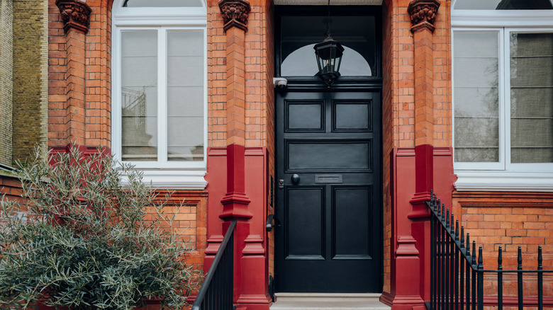 A home with a black front door