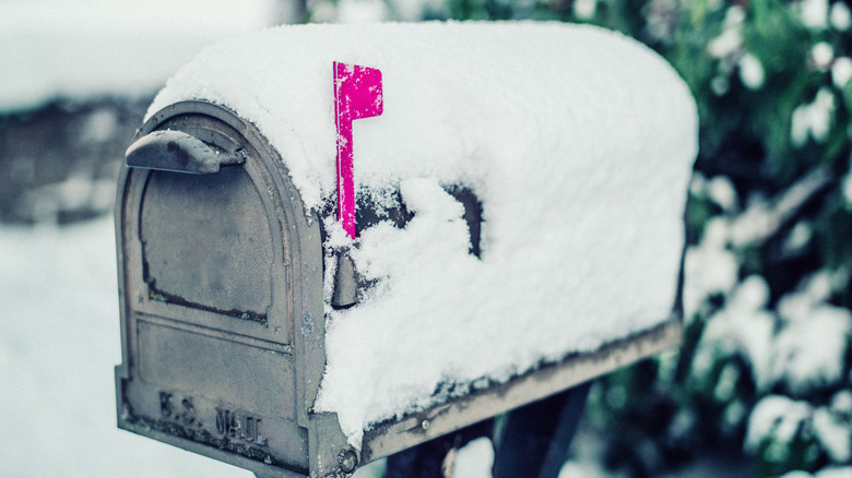 Snow covering a mailbox