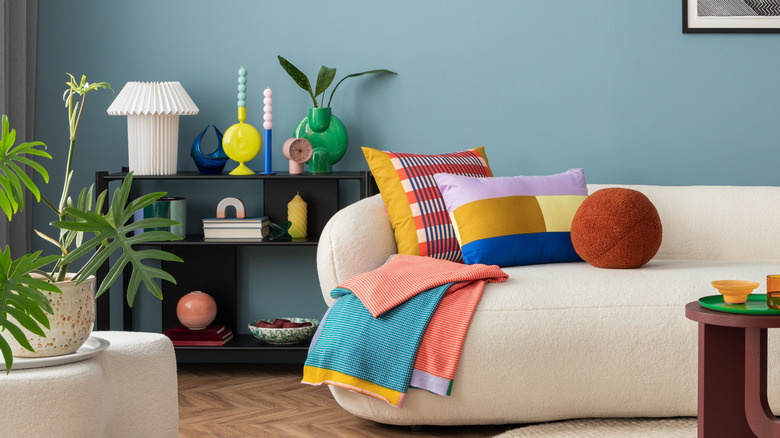 Pops of neon colors in a minimal palette for modern living room