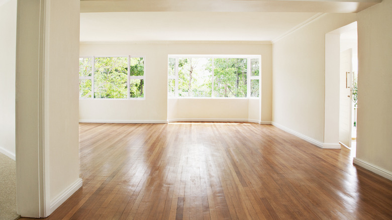 A living room with hardwood floors 