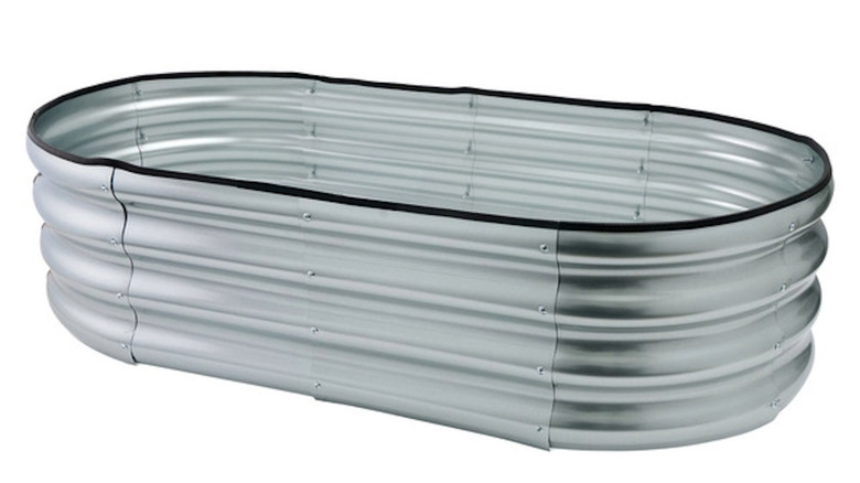 A rounded edge galvanized metal raised bed planter