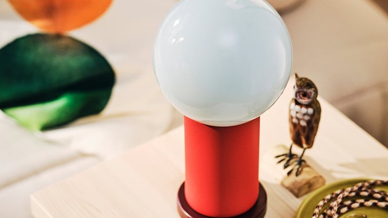 IKEA round red and light blue portable lamp