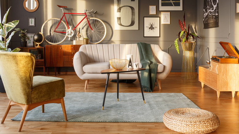 Eclectic living room in sunlight