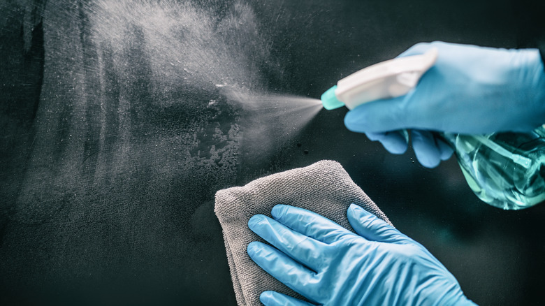 Person cleaning bathroom