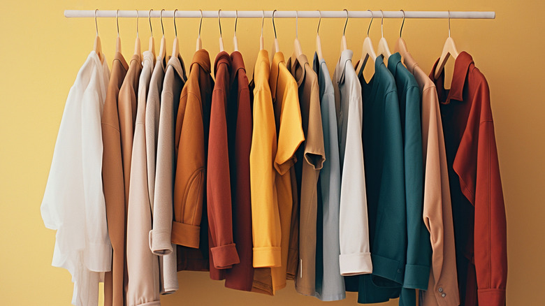 Clothes hung on a rack