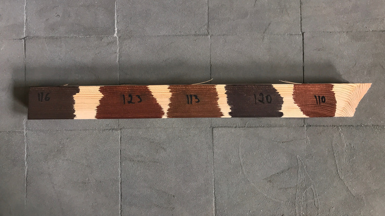Board with wood stain color samples