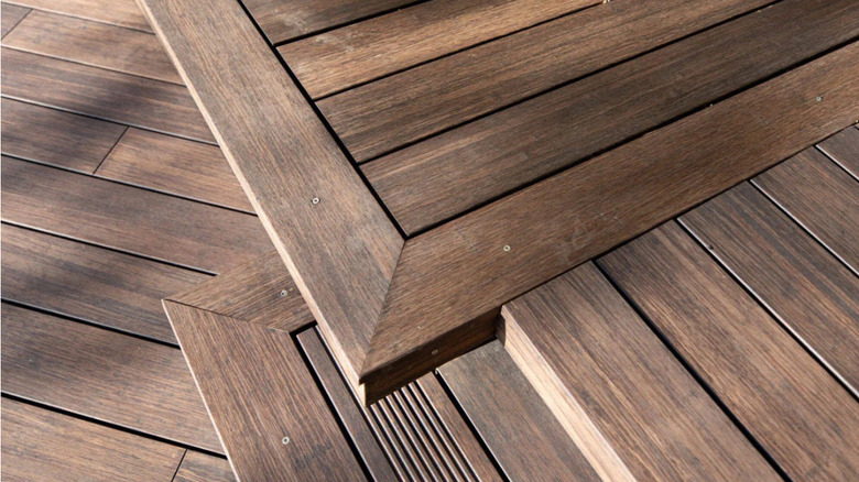 Close-up shot of a bamboo decking product in mid-tone brown