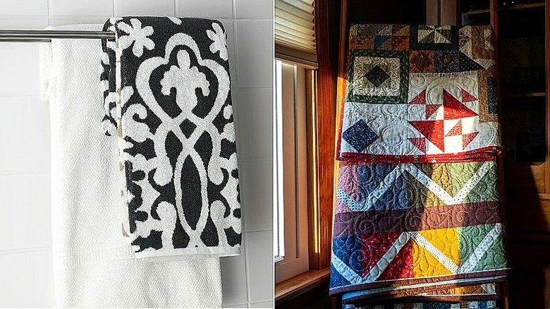 Split image of the Brogrund holding towels
