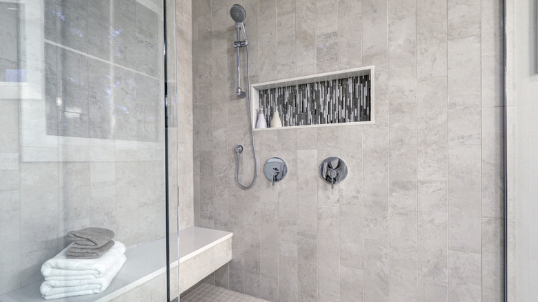 Walk-in shower with built-in bench seat