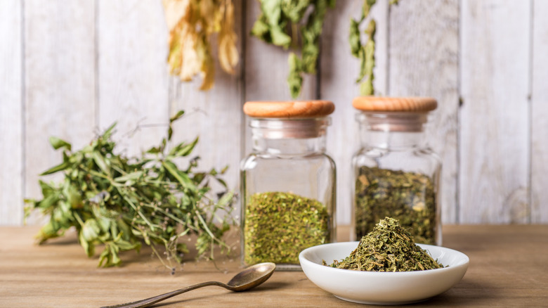 Dried herbs on display