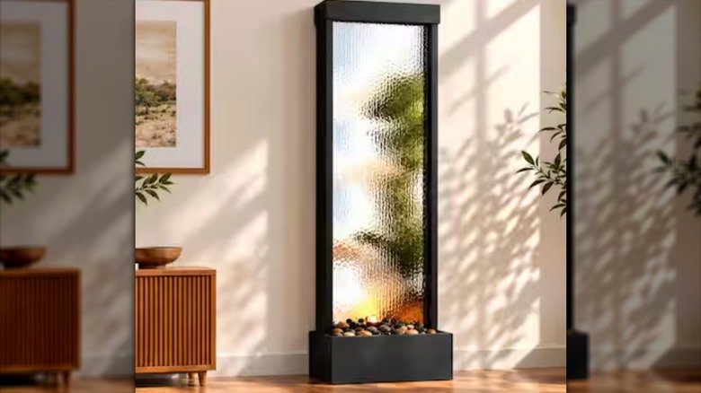Waterfall fountain in a relaxing home setting