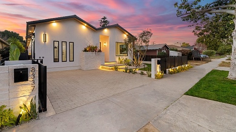 Home with light up driveway