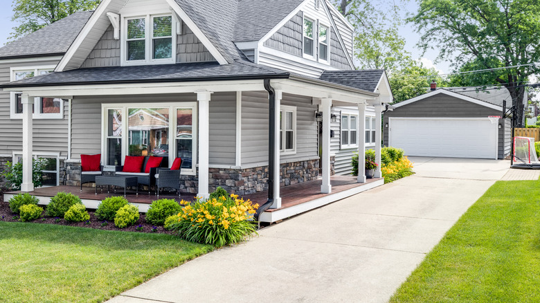 A plain driveway that would benefit from edging for visual interest