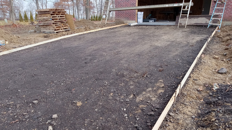 A driveway in construction