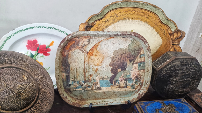 Stylish antique trays displayed for sale