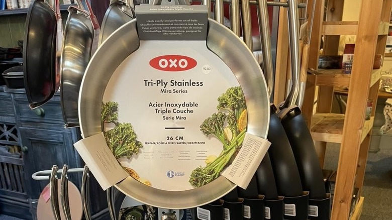 Oxo Tri-Play Stainless Steel Mira frying pan for sale in a store