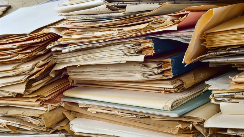 Stacks of waste paper.