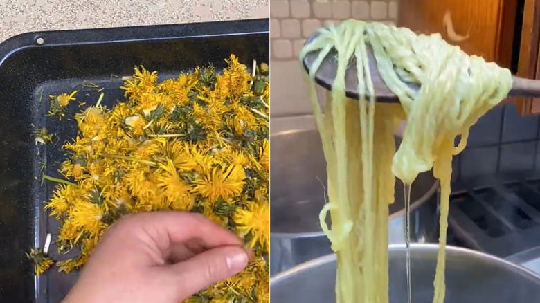 Natural yarn dyed yellow using dandelion
