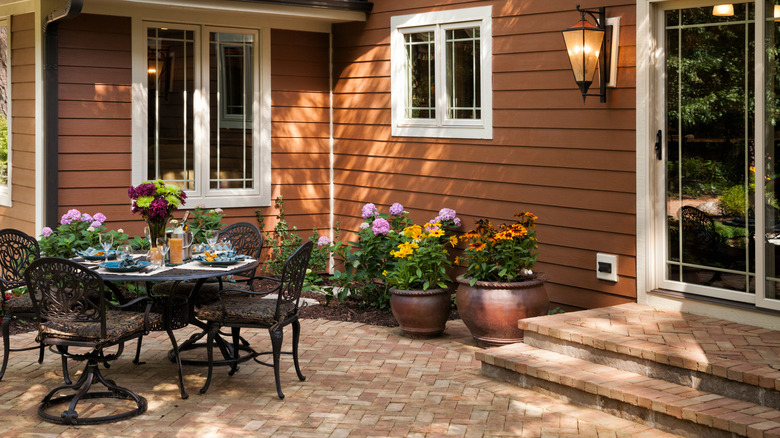 backyard patio with clay pavers