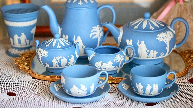A vintage jasperware Wedgwood tea set