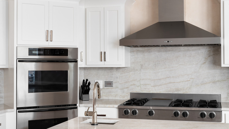 Kitchen with stainless-steel appliances