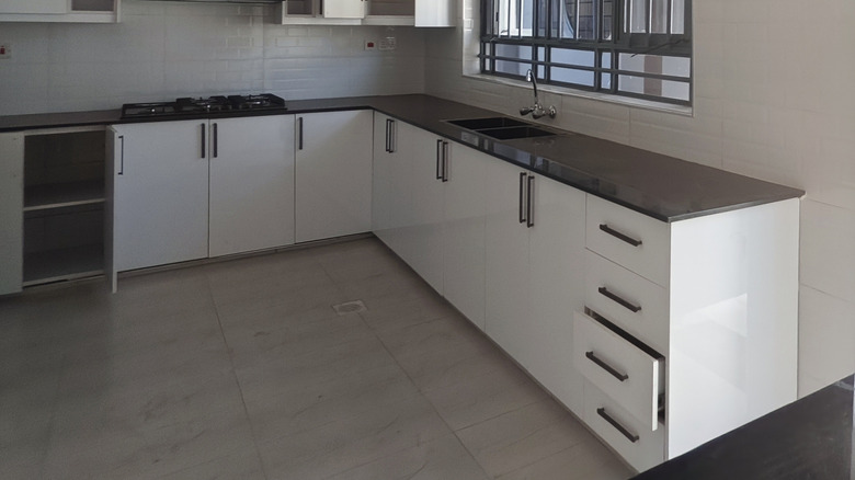 A recycled aluminum countertop in a kitchen