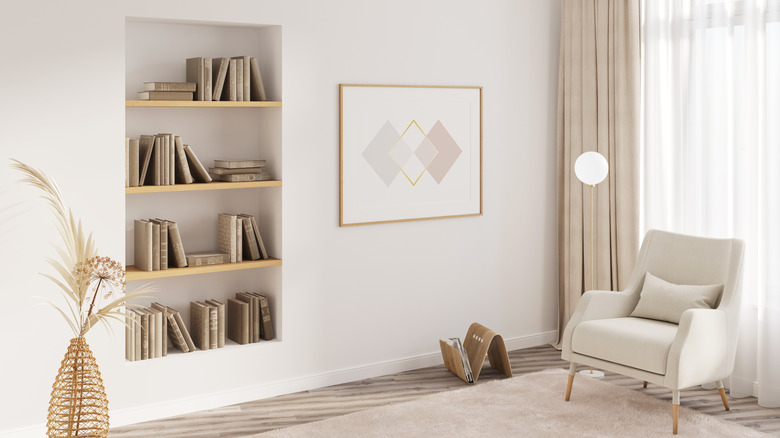 modern room with a built in bookshelf